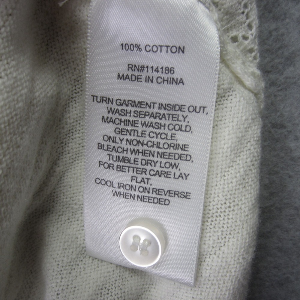 FRYE Sweater Womens‎ XL White Pointelle Scalloped V Neck Button Front Cardigan - Picture 8 of 16
